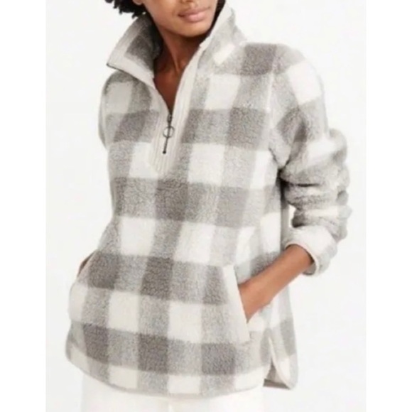 Abercombie Soft A&F Gray Plaid Sherpa Quarter Zip Pullover - Picture 1 of 10